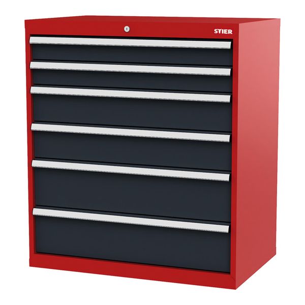 Stier Schubladenschrank Mit 6 Schubladen Bxtxh 900X575X1020 Mm Ral 3020 / Ral 7016 (906263)-image