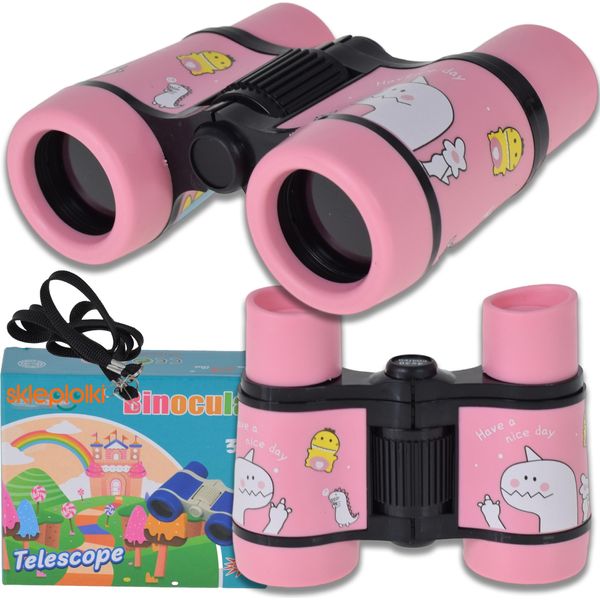 Lolex | Binocolo Per Bambini - Per Ragazze Rosa - Set Per Esploratori All'aperto - Con Mini Bussola - Design Divertente-image