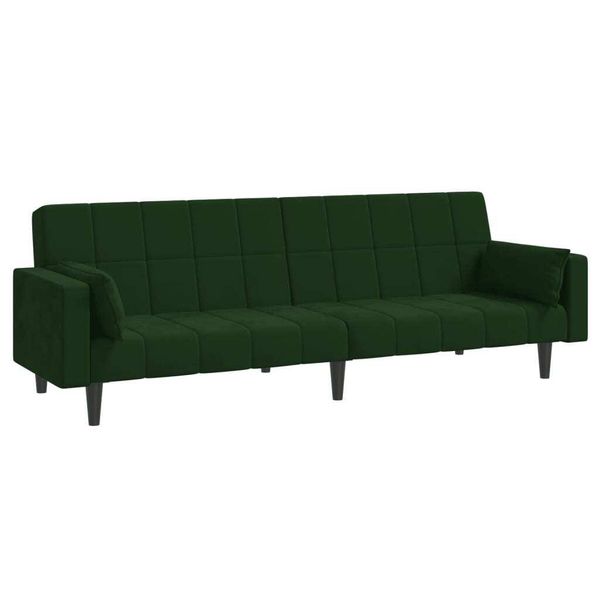 Syfax™ Divano Letto A 2 Posti Con 2 Cuscini Verde Scuro In Velluto-image