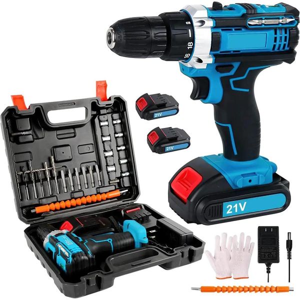 Trapano Avvitatore A Batteria, Velocità 1800 Giri/Min, Coppia 45 Nm, 2 Batterie, Ue-image