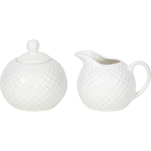 Lattiera E Zuccheriera In Porcellana Diamantata Set Bianco Servizio Da Tavola-image