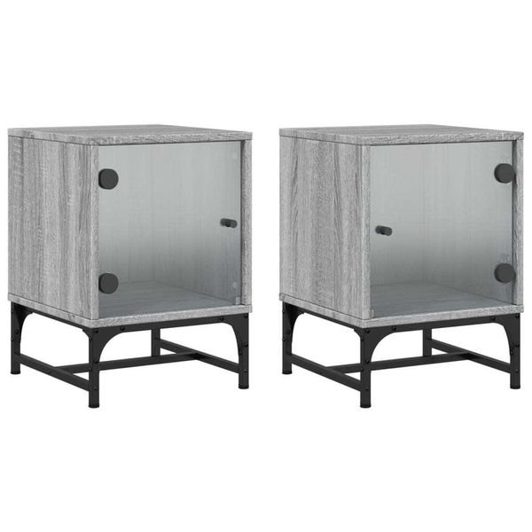 Syfax™ Comodini Con Ante In Vetro 2Pz Grigio Sonoma 35X37X50 Cm-image
