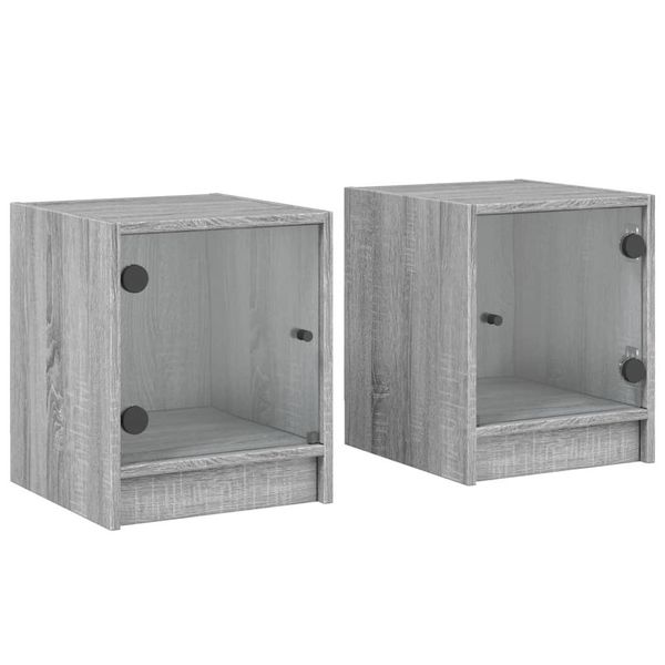 Syfax™ Comodini Con Ante In Vetro 2Pz Grigio Sonoma 35X37X42 Cm-image