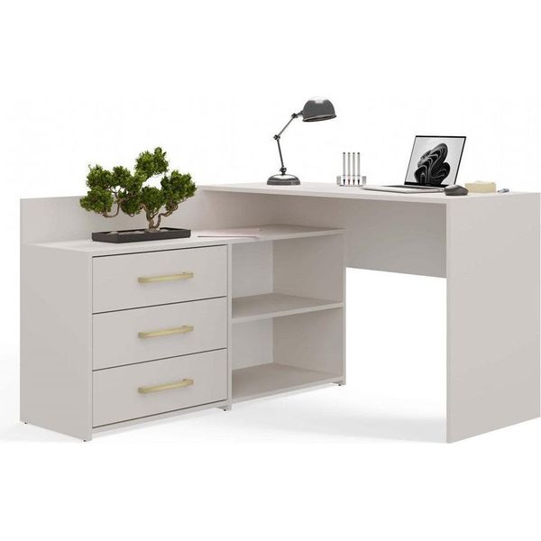 Funzionale Scrivania Angolare A L Dany Con 3 Cassetti – Design Moderno | Colore: Cashmere-image