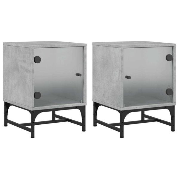 Syfax™ Comodini Con Ante In Vetro 2Pz Grigio Cemento 35X37X50 Cm-image