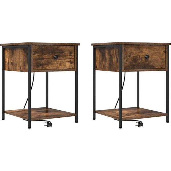 Syfax™ Armadio Da Notte Con Cassetto 2 Pcs Rovere Fumé 42 X 41 X 56 Cm-image