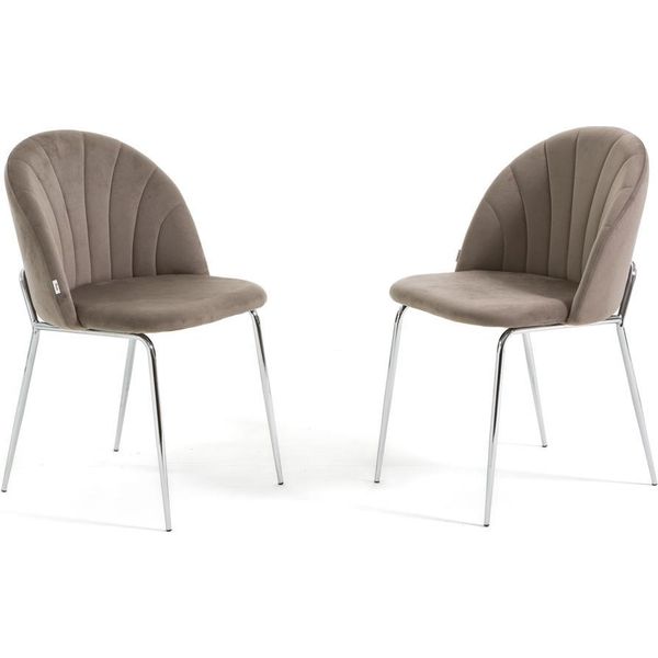 Set Di 2 Sedie Da Pranzo In Velluto Con Gambe In Metallo, Imbottite, Dal Design Elegante Per Cucina, Sala Da Pranzo, Camera Da Letto, Ufficio O Ristorante Sonia - Taupe/Argento-image