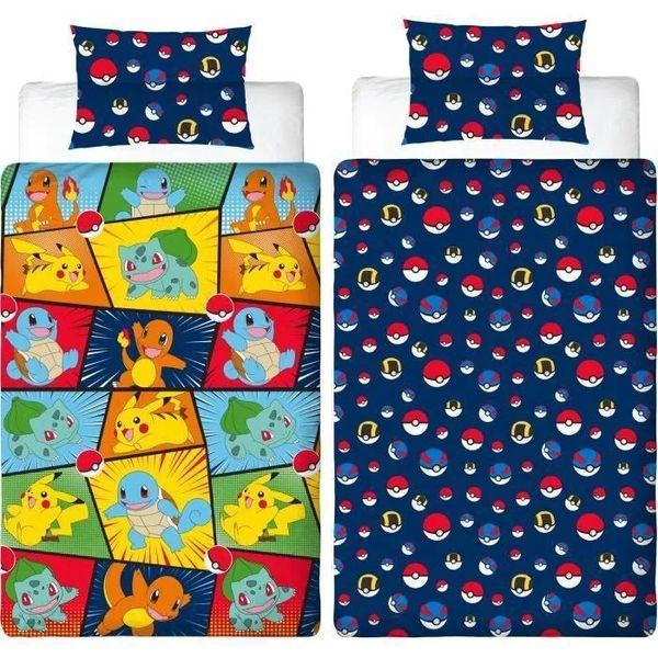 Set Di Biancheria Da Letto Reversibile – PokÉMon – Starter & PokéBall – Microfibra – 1 Copripiumino 140 X 200 Cm + 1 Federa 63 X 63 Cm-image