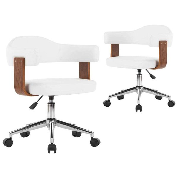 Syfax™ Sedie Da Pranzo Girevoli 2 Pz Bianche Legno Curvo E Pelle Finta-image