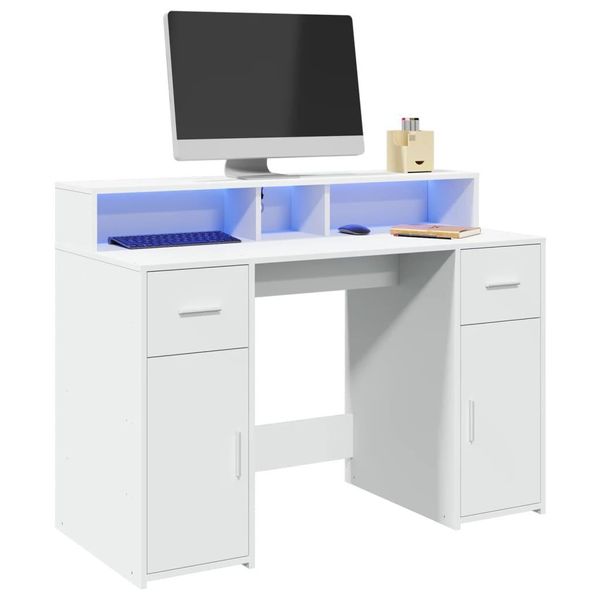 Maison Exclusive - Scrivania Con Luci Led Bianca 120X55X91 Cm In Truciolato-image