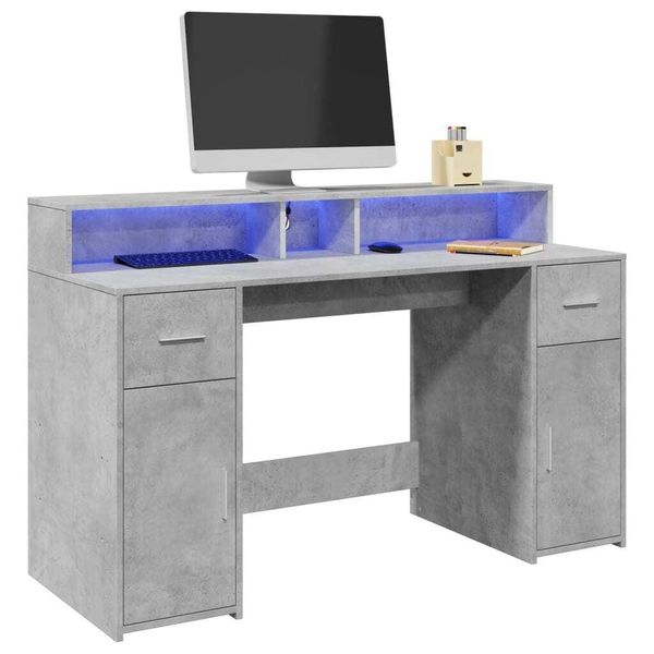 Maison Exclusive - Scrivania Con Luci Led Grigio Cemento 140X55X91 Cm Multistrato-image