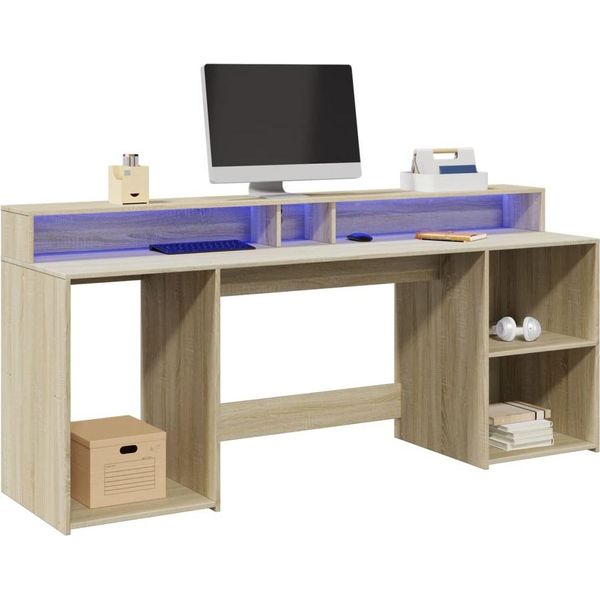 Maison Exclusive - Scrivania Con Luci Led Rovere Sonoma 200X55X91Cm In Truciolato-image