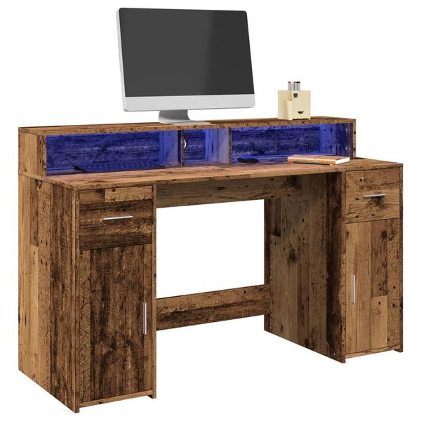 Maison Exclusive - Scrivania Con Luci Led Legno Antico 140X55X91 Cm In Multistrato-image