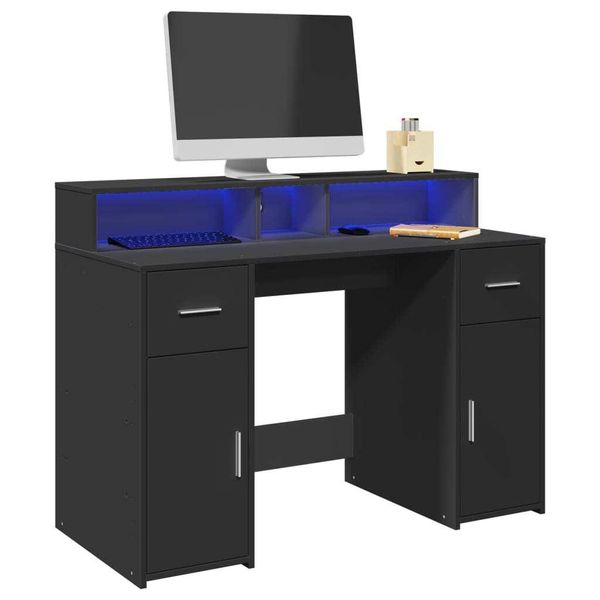 Maison Exclusive - Scrivania Con Luci Led Nera 120X55X91 Cm In Legno Multistrato-image