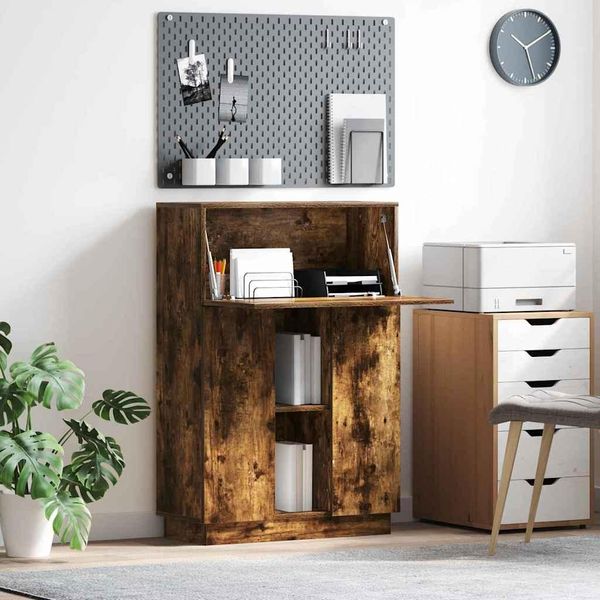 Maison Exclusive - Scrivania Con Scaffale Rovere Affumicato 71,5 X 31,5 X 106,5 Cm-image