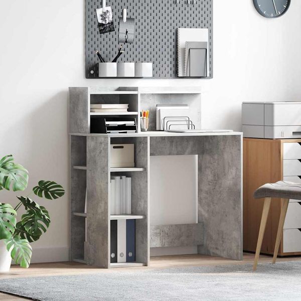 Maison Exclusive - Scrivania In Cemento Grigio 90 X 48 X 101,5 Cm Materiale Ligneo-image