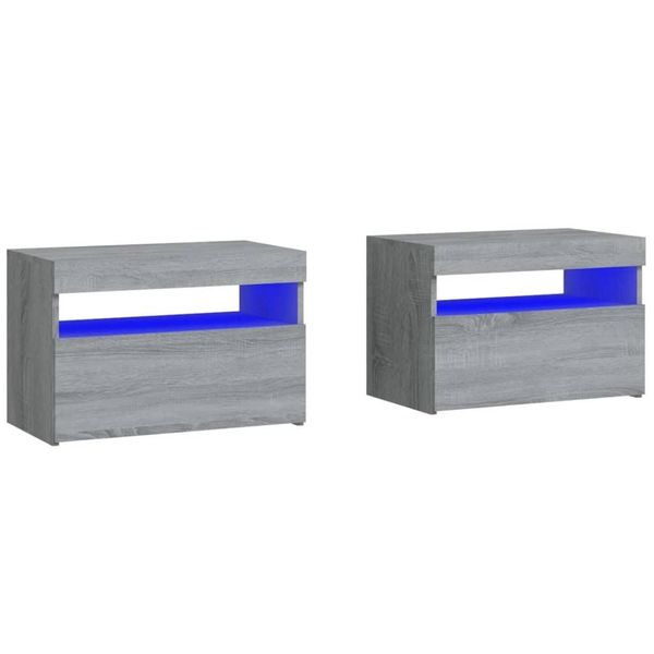 Syfax™ Comodini 2 Pz Con Luci Led Grigio Sonoma 60X35X40 Cm-image