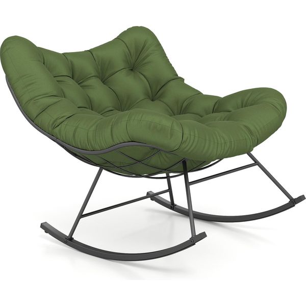 Sedia A Dondolo Costway, Sedia A Dondolo Con Cuscino Imbottito, Sedia Da Giardino Con Portata 205 Kg E Funzione Dondolo, Sedia Reclinabile Verde-image