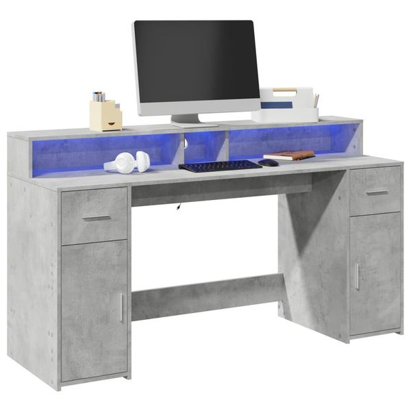 Maison Exclusive - Scrivania Con Luci Led Grigio Cemento 160X55X91 Cm Multistrato-image