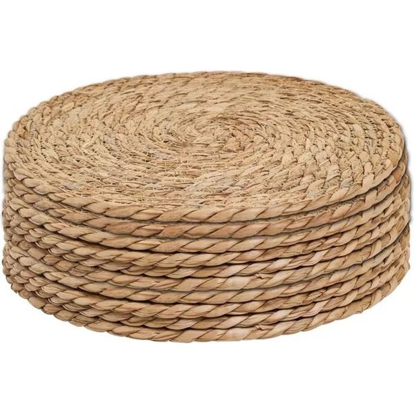 Inf Set Da 12 Sottobicchieri Rotondi In Paglia Marina - Tovagliette Resistenti Al Calore 20 Cm-image