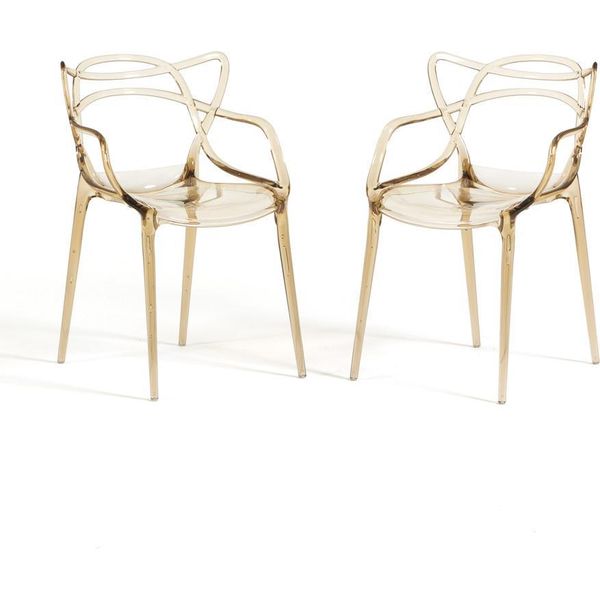 Set Di 2 Sedie In Policarbonato Trasparente Con Braccioli, Design Moderno E Intrecciato, Robuste E Impilabili, Ideali Per Cucina, Sala Da Pranzo, Bar E Ristorante - Iride - Champagne-image