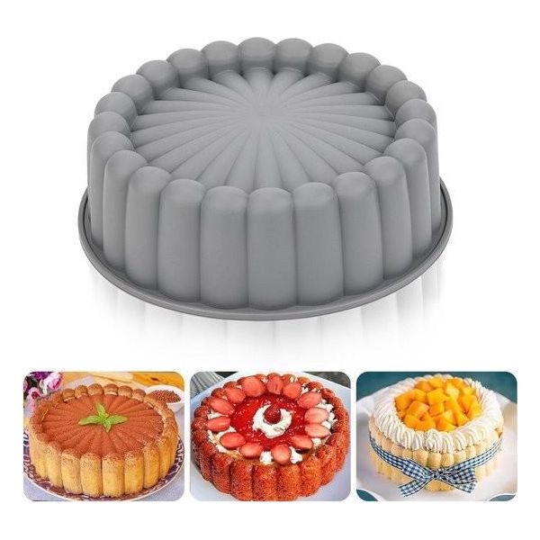 Stampi In Silicone Charlotte Con Rivestimento Antiaderente - Stampi Rotondi In Silicone - Stampo Riutilizzabile Per Cheesecake, Flan E Pane - 20 Cm Grigio.-image