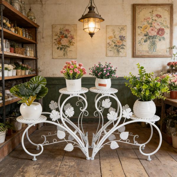 Fativo Porta Piante Bianco - Porta Fiori In Metallo Con 4 Ripiani, Porta Piante Per Interni, Balcone, Soggiorno, Giardino E Decorazione Esterna-image