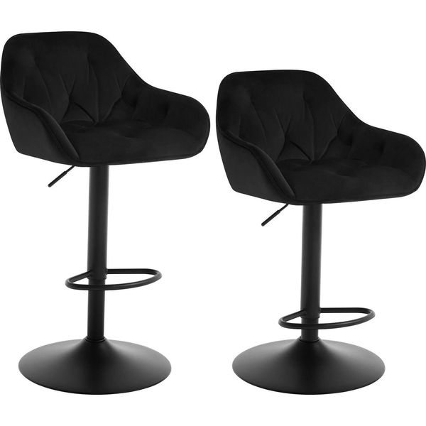 Set Di 2 - Sgabello Da Bar - Regolabile In Altezza - Girevole A 360° - In Velluto Con Braccioli E Poggiapiedi - Per Cucina Ad Isola E Bancone - Altezza Seduta 62,5-84 Cm - Nero-image