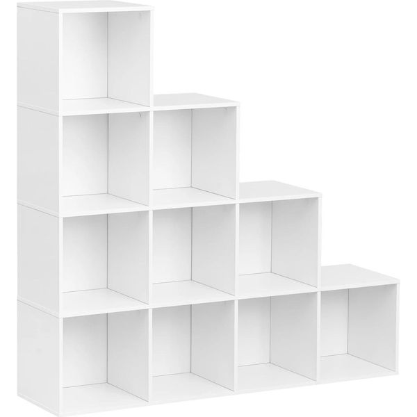 Scaffale A Cubi Libreria - Scaffale A Gradini A Forma Di L - 5 Ripiani - 120 X 120 X 30 Cm - Da Terra - Materiale Ligneo - Design Moderno - Bianco-image