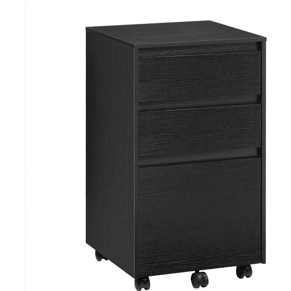 Mobile Archivio Su Ruote - Contenitore Su Ruote - 3 Cassetti - 40 X 70 X 40 Cm - Materiale Ligneo E1 - Portata 30 Kg - Per Raccoglitori - Nero-image