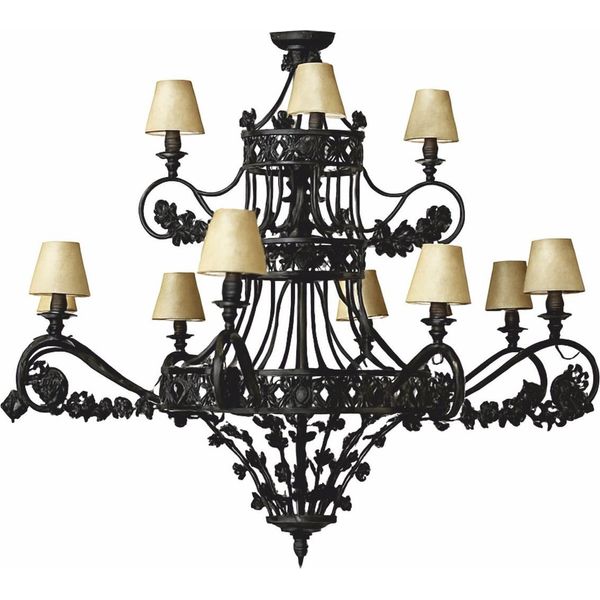 Casa Padrino Lampadario Barocco In Ferro Battuto Nero / Beige Ø 100 X H. 100 Cm-image