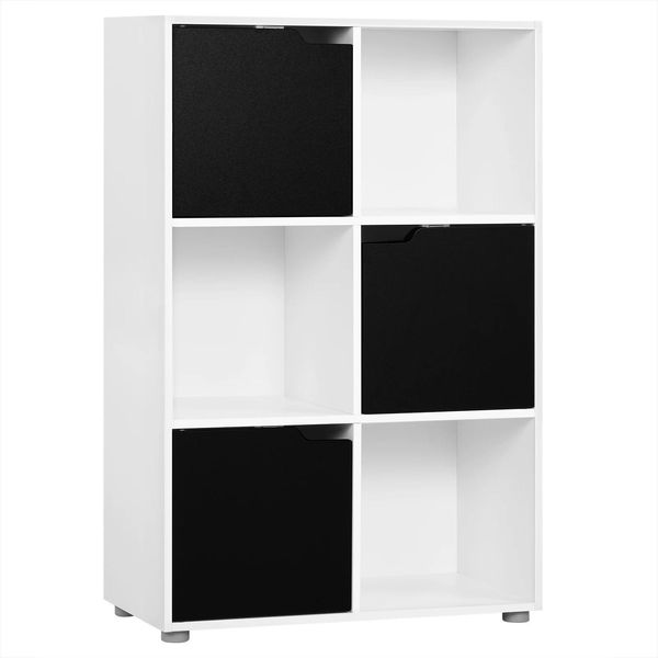 Libreria In Legno - Libreria Con Ante - 3 Ripiani - Con Spazio Contenitivo - Mdf - 59,7X29,7X91 Cm - Bianco-Nero-image