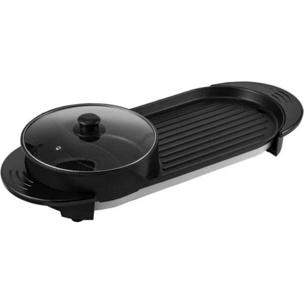 Grill E Pentola Calda 2 In 1 - Elettrico 2200W - Funzione Hotpot E Grill - 5 Velocità - Antiaderente - Per 2-8 Persone - Nero-image