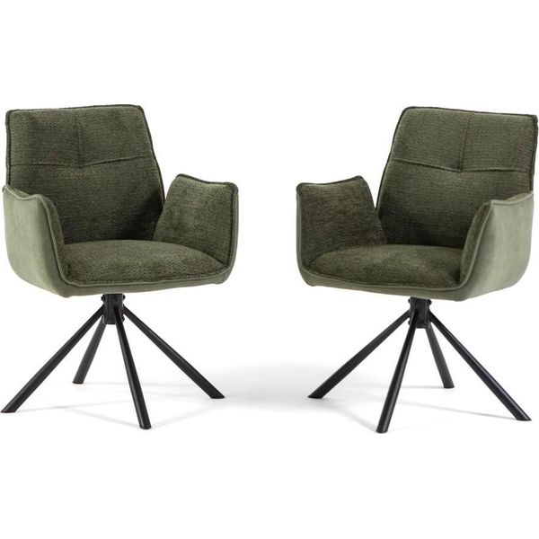 Set Di 2 Sedie Girevoli Imbottite Per Interni In Velluto Verde Con Gambe In Metallo - Design Moderno Ed Elegante, Comodo E Robusto, Ideale Per Soggiorno, Sala Da Pranzo, Cucina, Ufficio O Ristorante - Evelyn-image