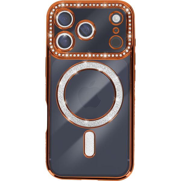 Avizar, Custodia Compatibile Con Iphone 17 Pro Max Magsafe Con Bordo In Strass, Arancione-image