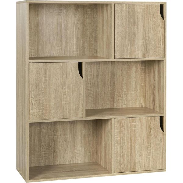 Libreria - Scaffale Cubico - 3 Ante - 6 Ripiani - Pannello Truciolare E1 - 80×96×30 Cm - 15 Kg Per Ripiano - Rovere Chiaro-image
