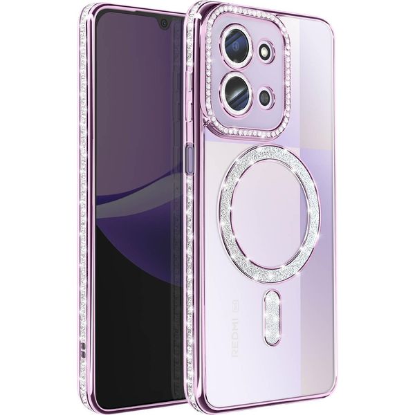 Avizar, Custodia Compatibile Con Redmi 15C Magsafe Con Bordo In Strass, Viola-image