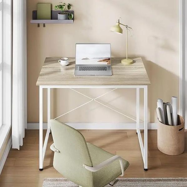 Scrivania - Scrivania Per Computer - 100X50 Cm - Rettangolare - Piano In Legno - Per L'ufficio Domestico E Lo Studio - Facile Da Montare - Rovere Chiaro-image