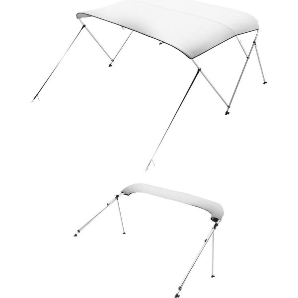 Vevor Bimini Top Copertura Per Barca Tettuccio Parasole (3 Archi) In Poliestere 600D Con Telaio In Lega Di Alluminio, Tendalino Parasole Impermeabile Con Custodia, 170 X 183 Cm (L) Grigio Chiaro-image