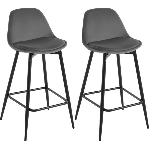 Set Di 2 Sgabelli Da Bar - Sgabello Alto Da Cucina - Velluto, Con Schienale E Poggiapiedi, Altezza Bar, 42×43×86,5 Cm - Grigio Scuro-image