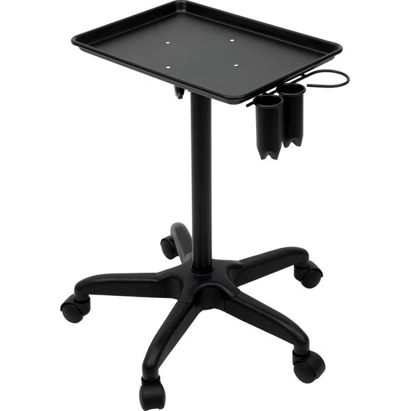 Carrello Da Parrucchiere - Carrello Da Salone - Regolabile In Altezza - 2 Portabicchieri E 1 Anello In Metallo - Alluminio - Portata 6 Kg - Ruote - Nero-image