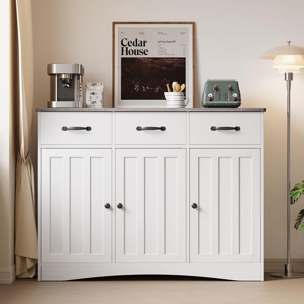 Credenza Bealife A 3 Ante 110X40X80 Cm | Con Cassetti, Protezione Antiribaltamento In Mdf In Look Retrò/Grigio | AP41-image
