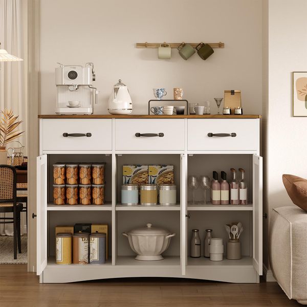 Credenza Bealife A 3 Ante 110X40X80 Cm | Con Cassetti, Protezione Antiribaltamento In Mdf In Look Retrò/Grigio | AP41-image
