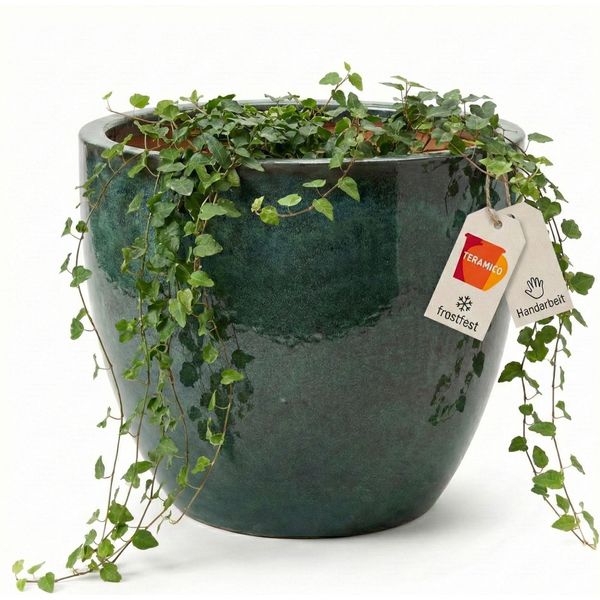 Vaso Da Fiori In Ceramica Eggpot Verde Muschio Ø 48 Cm | Xxl Resistente Al Gelo E Smalto Effetto-image