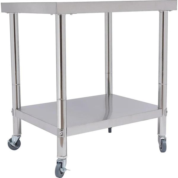 Tavolo Da Lavoro In Acciaio Inox - Tavolo Da Cucina Gourmet - 76 X 60 X 85 Cm - Portata 300 Kg - Con Rotelle - Argento-image