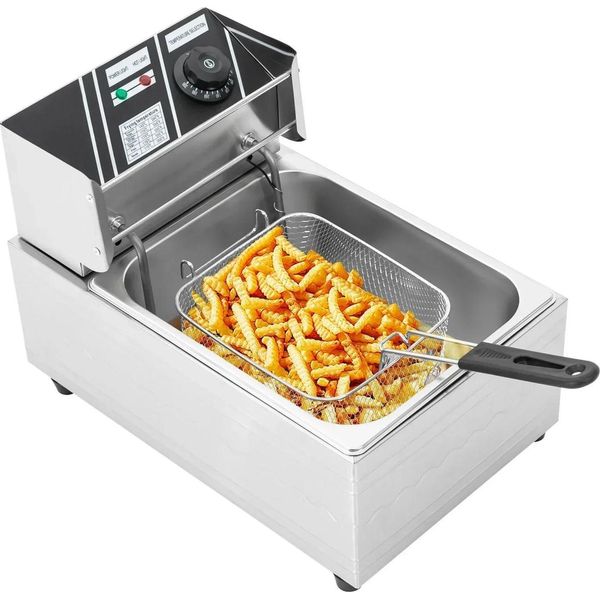 Friggitrice Elettrica Professionale - Friggitrice Da Tavolo 6 L - 2500 W - 220 V/50 Hz - Temperatura 60-200 °C - Acciaio Inossidabile 410/201 - Giallo Chiaro-image