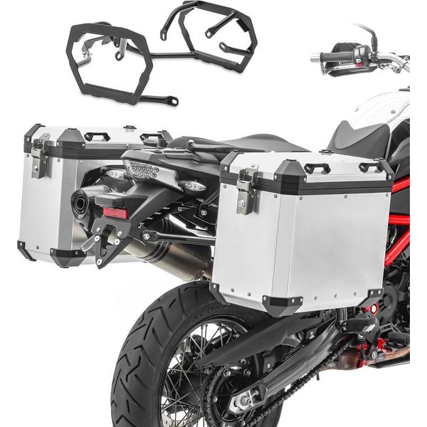 Valigia In Alluminio + Portavaligie Per Bmw F 800 Gs 08-17 GX38-45 Argento-image