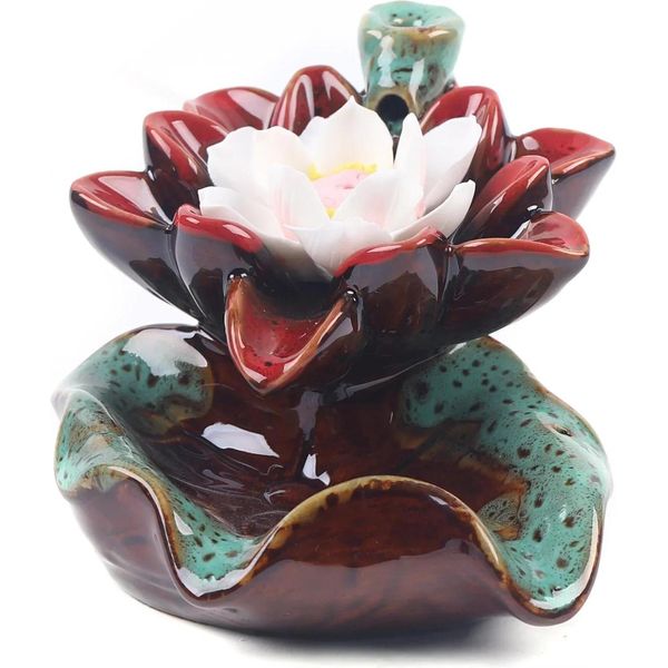 Lotus Bruciatore Di Incenso A Riflusso - Bruciatore Di Incenso A Cascata - Ceramica - Per Coni Di Incenso - Aromaterapia - Marrone-image