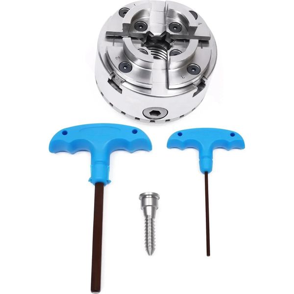 Mandrino Per Tornio Per Legno - Autocentrante A 4 Griffe - 96 Cm - Filettatura M33 - Manuale - 3000 Giri/Min - Argento-image