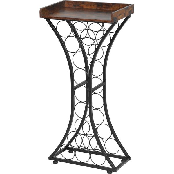 Succebuy Portabottiglie Per 15 Bottiglie, Portabottiglie Autoportante Con Capacità Di Carico Di 20 Kg, Portabicchieri E Ripiano In Legno, Portabottiglie Per Cucina, Cantina, Bar O Soggiorno, Portabottiglie In Nero-image